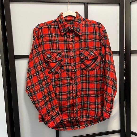 [M] Vintage Women’s Red Black & Yellow Plaid Pattern Casual Button Down Shirt - Picture 5 of 14